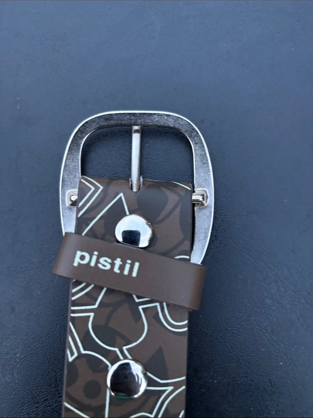 pistil Brown Patterned Leather Belt with Silver Buckle size S